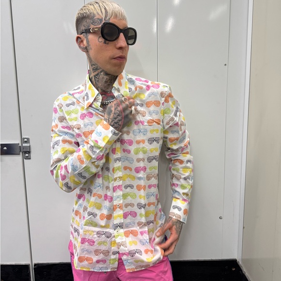 van Laack Sunnies 😎 Colorful Sunglasses Print Shirt 💛🩵🩷💚🧡 - Picture 4 of 7